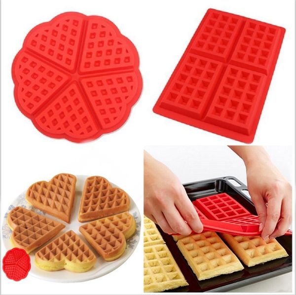 Waffles Baking Mould Forno de alta temperatura Coração e Praça Silicone Muffin Pans Moldes bolo de chocolate Non-stick Cozinha Bakeware