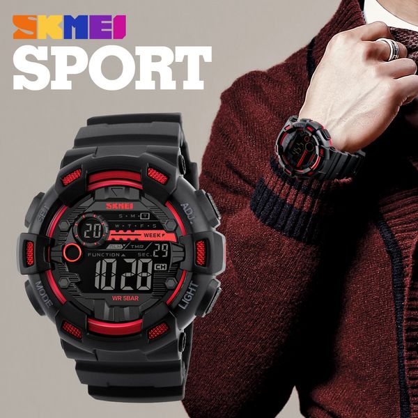 

skmei men sports watches 50m waterproof back light led digital watch chronograph double time wristwatches relogio masculino 1243, Slivery;brown