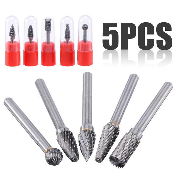 

5pcs 1/4" 6mm tungsten carbide cutter rotary burr files set for wood metal working cnc engraving milling tools