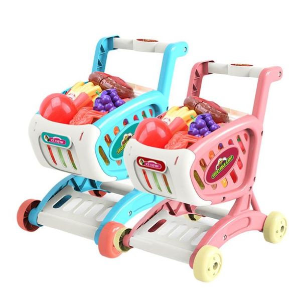 

children supermarket shopping cart toy simulation fruits vegetables trolley groceries play suit educational kid gifts