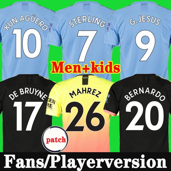 

fans player version manchester soccer jersey 19 20 city jesus de bruyne kun aguero mahrez g. football shirt men+ kids kit sets uniform, Black;yellow