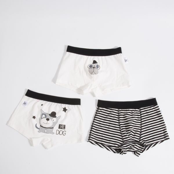 

3-piece cartoon pure underwear cotton comfortable breathable boneless boy boxer underwear for small and medium-sized children, Black;white