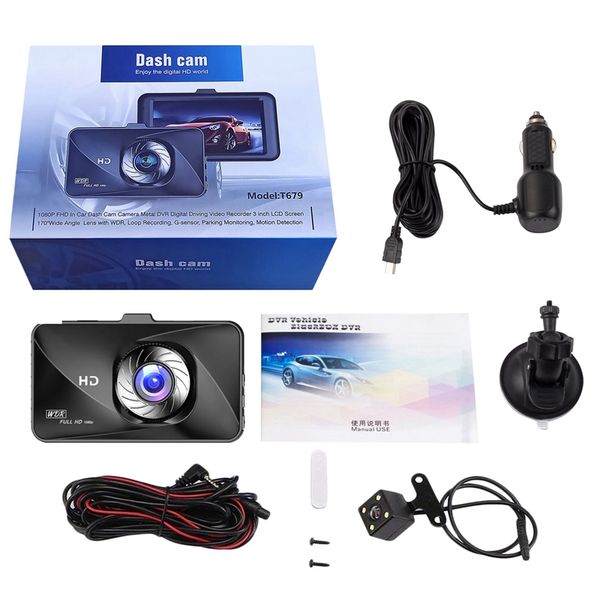 

3 inch car dash camera driving recorder 170 wide angle dvr with rear camera infrared night dash