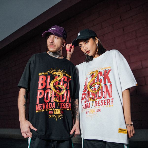 

уличная тенденция с короткими рукавами футболки мужского пола 2019 года новые свободные пары прилива мужская футболка с короткими рукавами, White;black