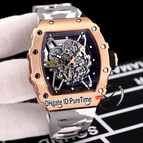 

new rafael nadal rm35-02 miyota automatic mens watch 35-02 rose gold skeleton dial camouflage blue black rubber strap puretime 35b2, Slivery;brown