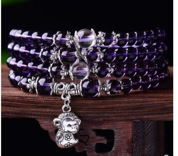 

genuine light 108 violet crystal zodiac bracelets year of the chicken for men and women beads for men women, Black