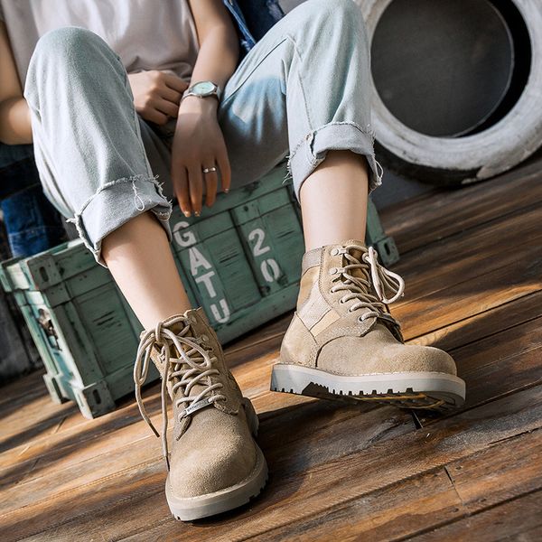 

military boots genuine leather martin boots women desert mens high overalls shoes martins wolf outdoor couples military shoes mens shoes, Black
