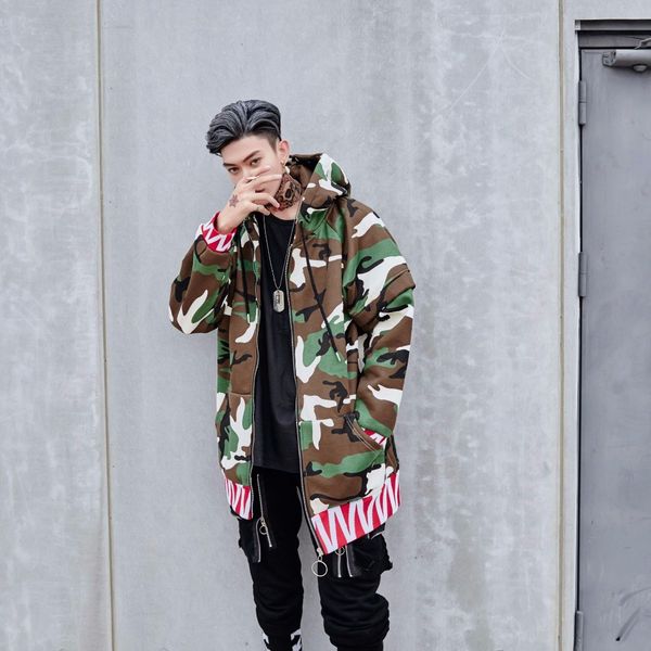 

wanted camo' trench jacket, Black;brown