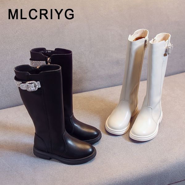 

new winter kids knee high boots children warm rhinestone boots baby girls princess black brand shoes sweet fashion, Black;grey