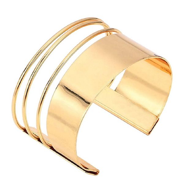 

vintage punk wire multilayer cuff bracelet fashion jewelry women geometric metal opening wide bangle gold silver charm bracelets, White