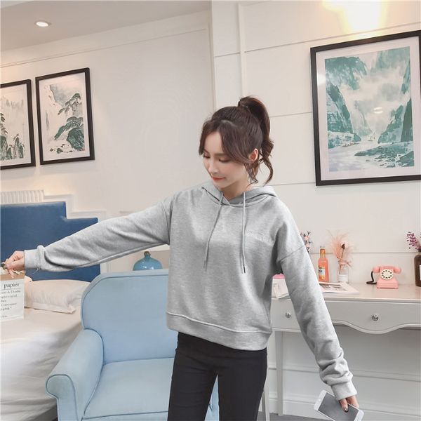 

с длинными рукавами мода диких зима корейский сыпучие капюшоном вышитые пуловер short plus velvet ультрамодного женская одежда, Black