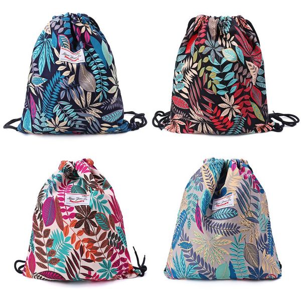 

drawstring bag floral leaf rucksacks cinch sack sackpack book bags for hiking yoga swimming travel beach