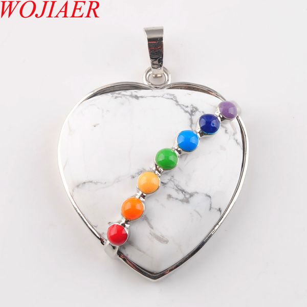 

wojiaer natural white turquoise gem stone bead heart silver plated healing reiki chakra pendant necklace charm 1pcs jewelry dn3198