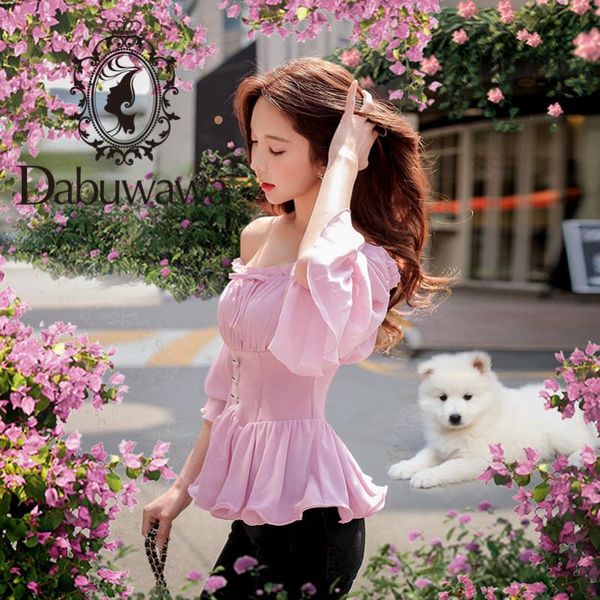 

dabuwawa autumn off shoulder ruffles chiffon blouses for girls women new pink sweet flare sleeve elegant shirts d18ccf006, White