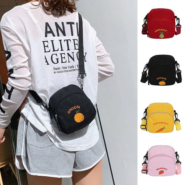 

2019 womens bag lady crossbody mini square pack pineapple fruit print messenger bag solid zipper canvas casual #0619