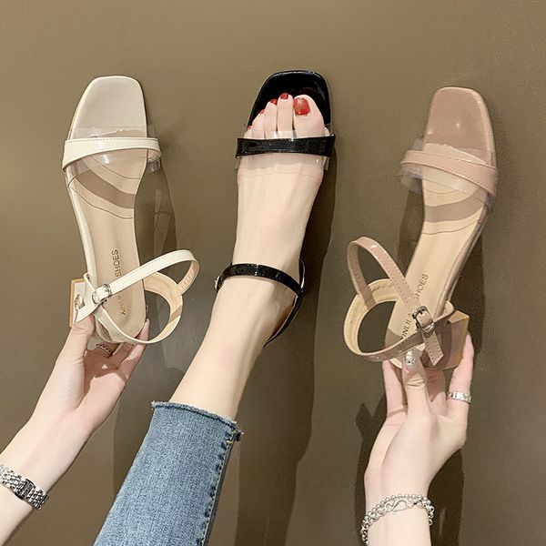 

all-match female sandal beige heeled sandals block heels med low-heeled shoes with strap 2020 women's large size espadrilles, Black