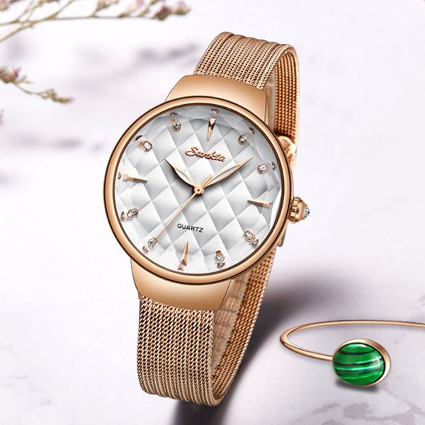 

sunkta fashion women watches ladies thin gold watch bracelet watches 2019 new waterproof quartz for women, Slivery;brown