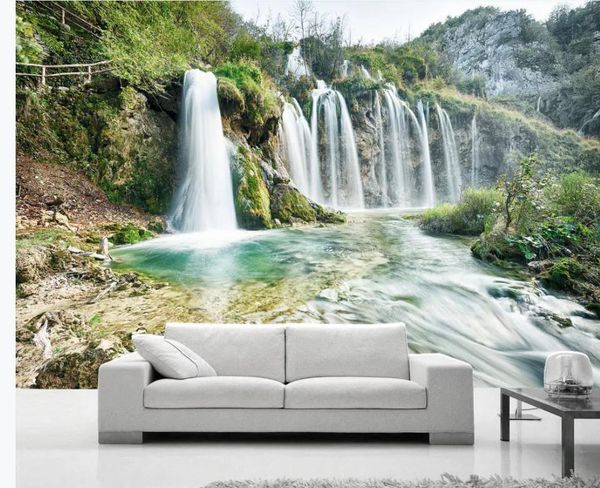 

waterfall landscape scenery background wall 3d murals wallpaper for living room