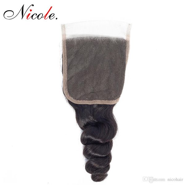 

николь свободная волна кружева закрытие бразильский человеческих волос бесплатная/средний/три часть 4*4 девственница закрытие non-реми волос, Black