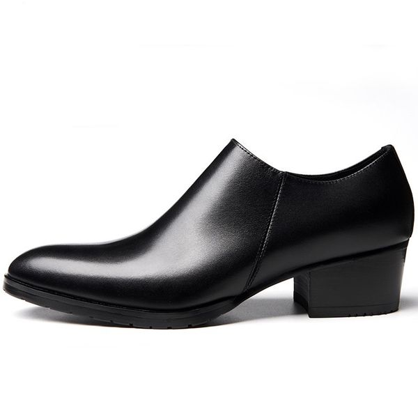 

high heels leather shoes men british style round toe business office shoes brand black zip genuine leather formal shoes male