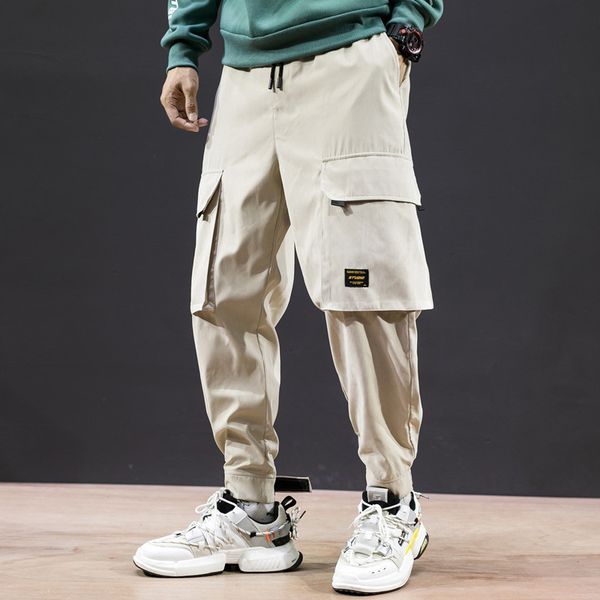 

men's pants mens track loose plus size joggers overalls streetwear men multi pockets cargo casual hip hop harem broek, Black