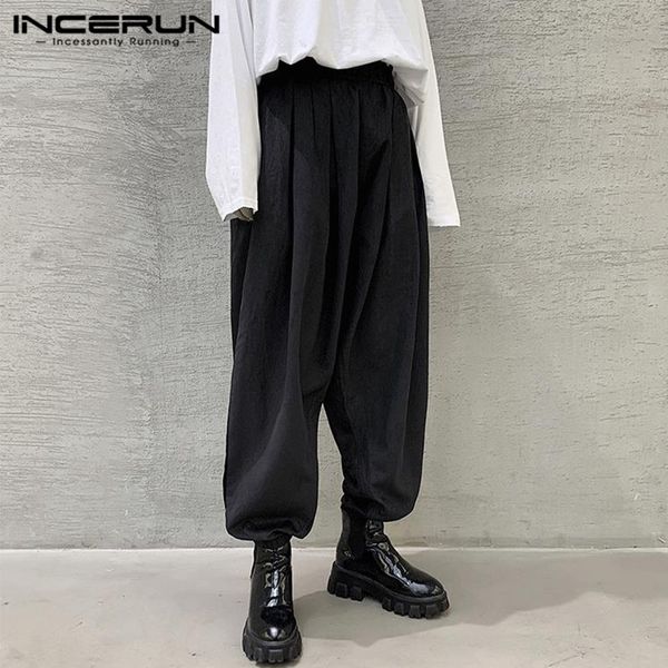 

man solid color pleated punk harem trousers men elastic waist pants joggers pantalones loose casual black chic bottoms plus size