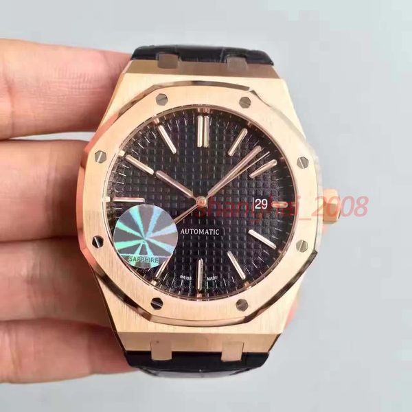 

Luxury Watch Men Fashion Classic Style 42mm leather Strap Gold Automatic Movement Wristwatches 15400ST Watches