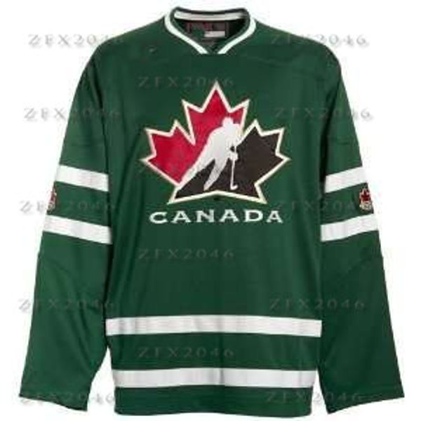 

custom jersey canada national junior team 2010 world juniors green hockey jersey stitched any name your number customized embroidery, Black;red