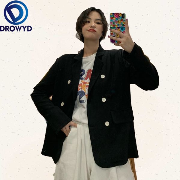 

black women blazer 2020 new formal blazers lady office work suit pockets jackets coat casual loose long sleeve femme blazer, White;black
