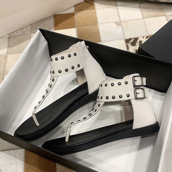 

women fashion sandals platform casual shoes woman leather rivet designers ladies summer beach zipper white black sandal