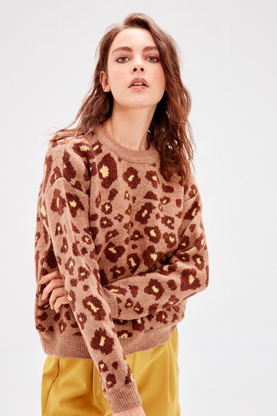 

trendyol brown print knitwear sweater twoaw20kz0217, White;black