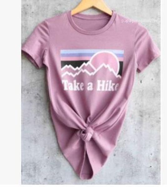 

clothes summer 19ss sunset printed simple basic tshirt short sleeved tees take a hike tshirts for women, White