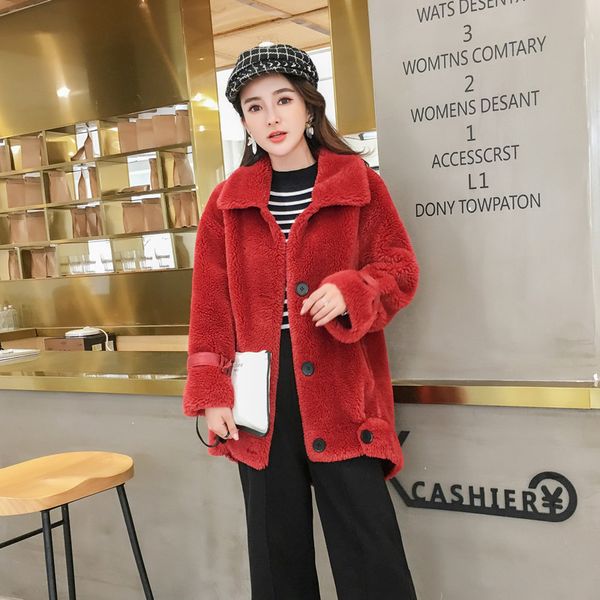 

new winter sheep velvet coat female brief paragraph wool compound fur fur coat, Black