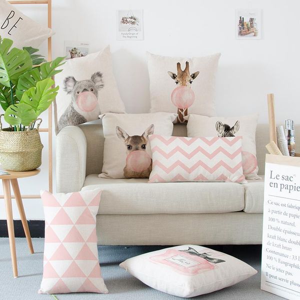 

pink decoration zebra cushion giraffe koala deer girl balloon perfume bottle striped triangle nordic pillow headrest for sofa