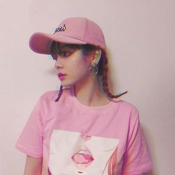 

tee shirt femme lip tshirt kawaii korea ulzzang harajuku printed women pink t-shirts casual loose short sleeve quality, White