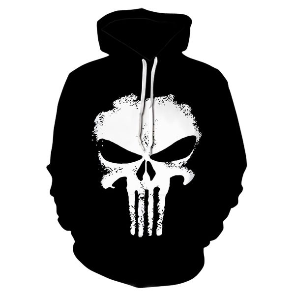 

skull print hoodie hoodies sweatshirt men 2019 new brand autumn hooded hoody hip hop streetwear, Black