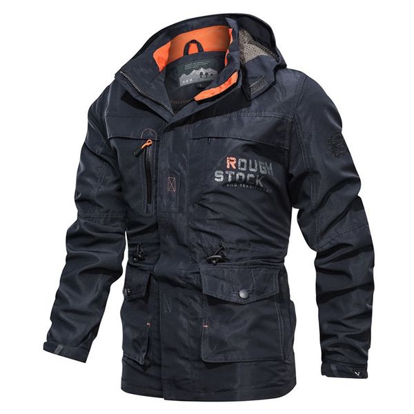 Homens Jackets Magro Longo Estilo Casual Outdoor com capuz Plus Size revestimento do inverno à prova de vento Militar Jacket Brasão Outwear