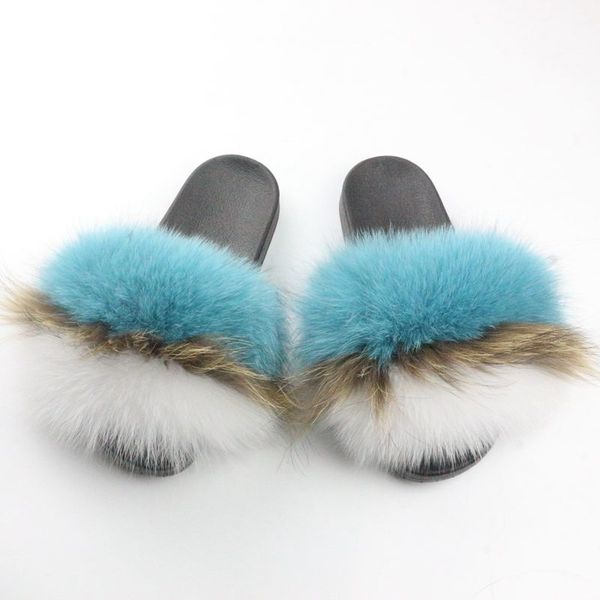 

quality fox fur soft sandals wholesale female slippers colorful fur slippers, Black