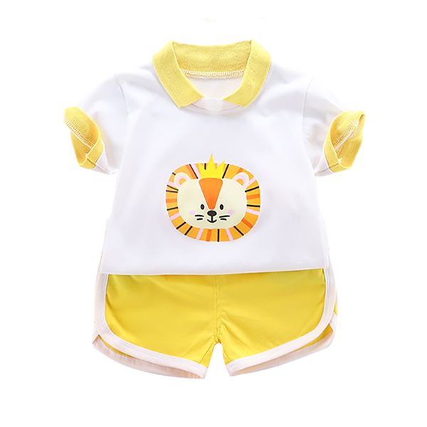 

cute summer boy casual short sleeve head shirt two-piece suit, White