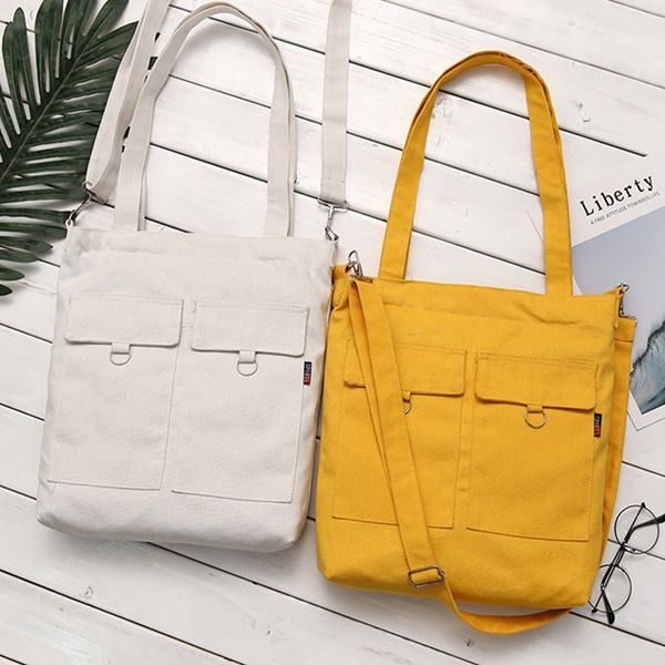 

fold casual minimalist literary female handbags shoulder bag messenger bags student canvas black white yellow blue
