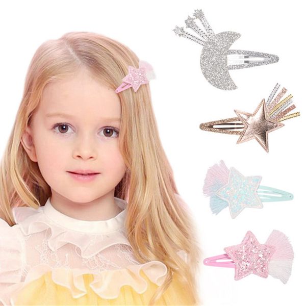 

10pcs/lot fascinator glitter tassel star moon girls headdress kids hair clip children hair accessories water drop shaped hairpin, Slivery;white