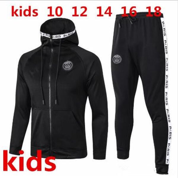 

2019 2020 kids paris soccer jacket training suit hoodie survetement 19 20 kids paris mbappe maillot de football air jordam tracksuit, Black