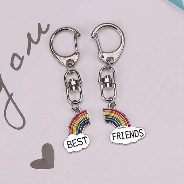 

graceful and sweet in korean style lgbt the friend of rainbow cloud friendship splice keychain, Silver