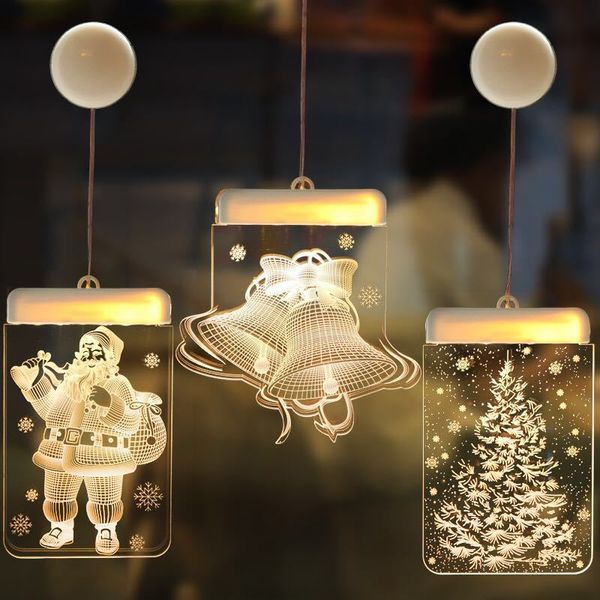 

1pcs christmas santa claus elk bell led fairy lights ornaments plastic acrylic for home new year xmas decorations lights string