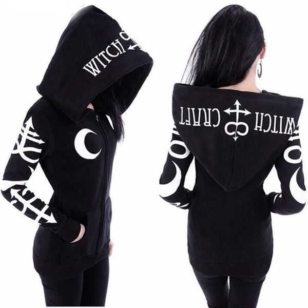 

coat in apparer for women loose gothic punk long sleeve hooded print black cardigan jacket coat 25 dropshipping, Black;brown