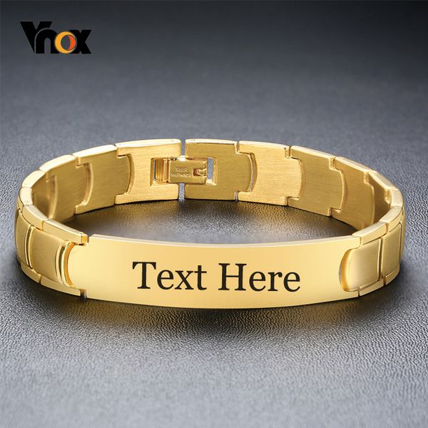 

vnox men simple stainless steel id chain bracelets with custom personalized engraving gold tone male jewelry, Golden;silver