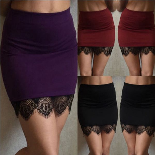 

lace black elastic waist mini skirt 2020 new women's skirts women high waist short skirt office party pencil