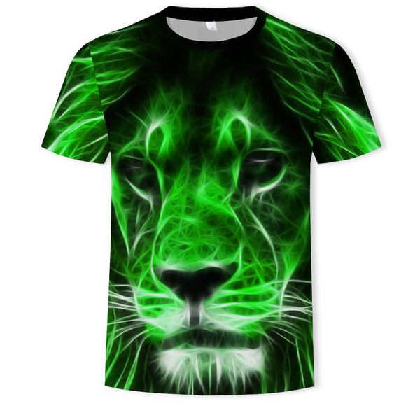 

mens designer green lion digital printed round collar t-shirt, White;black