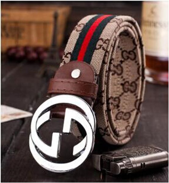 

brand belt for men cinto men's fashion smooth buckle canvas cowboy knitted strap casual stripe, Blue;gray