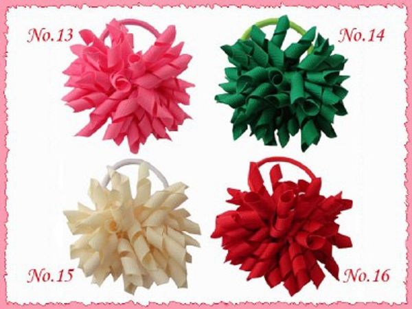 

girl 4" korker hair bows clips curly grosgrain ribbon ponytail corker satin hairband flowers bobbles hair ties elastic headband 20pcs p, Slivery;white